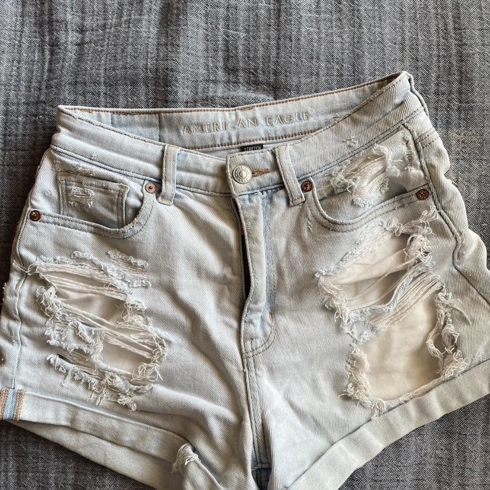 American Eagle Outfitters Light Blue Distressed Denim Shorts
